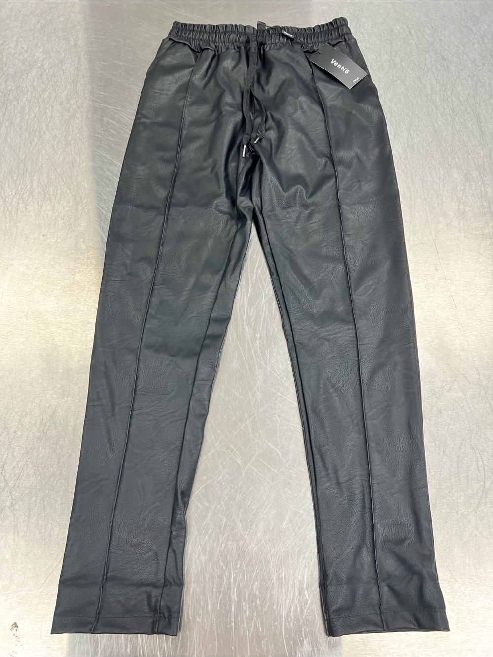 Venti6 Black Faux Leather Pants with Elastic Waist Women’s S